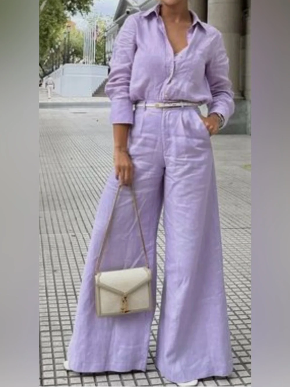 LILAC PURPLE 55%LINEN/45% RAYON HIGH WAISTED WIDE LEG LOOSE FIT EFFORTLESS PANT - Picture 1 of 4